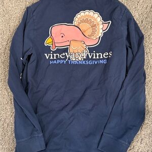 Vineyard Vines Blue Long Sleeve with Pink Thanksgiving  Design